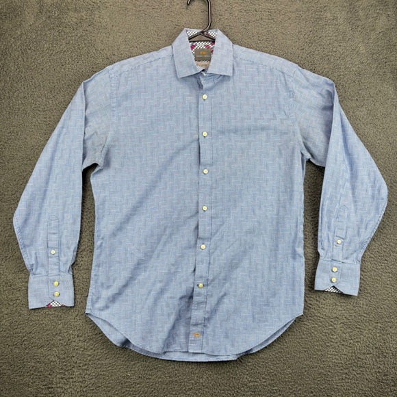 Thomas Dean Other - Thomas Dean Mens Blue Geometric Print Button Down Shirt Size‎ Medium Pima Cotton